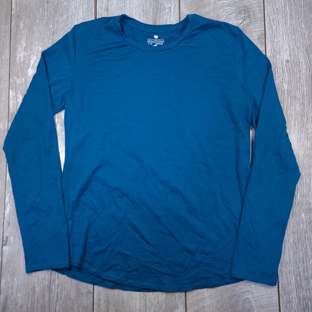 Segments Long Sleeve Top Women Large Blue 100% Merino Wool Base Layer Shirt